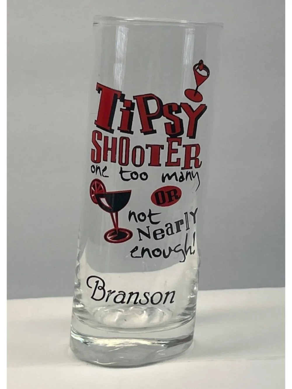 Branson MO Shot Glass Tipsy Shooter Clear Shooter Tilted Slanted Travel Souvenir